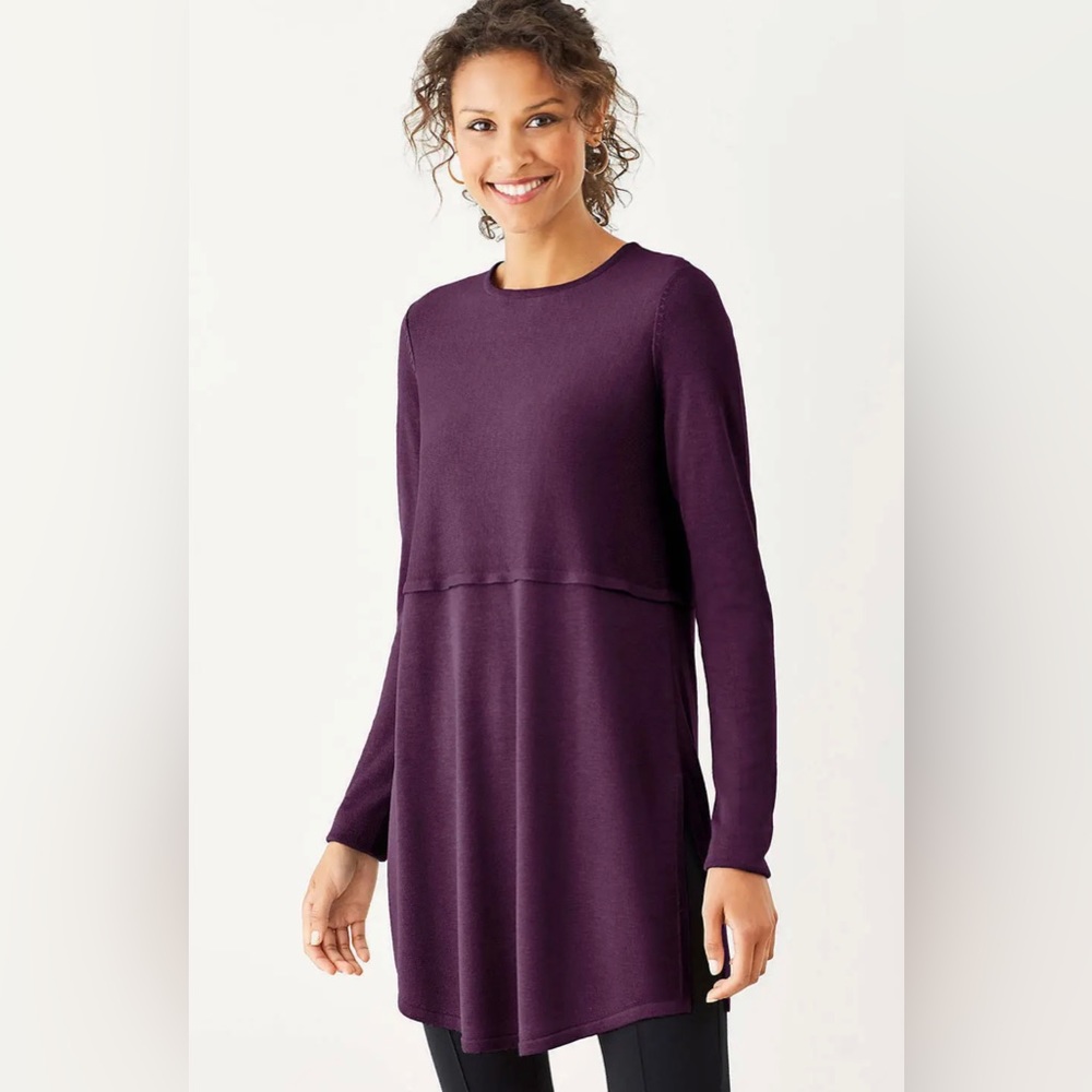 J. Jill Wool Blend Aubergine Grace Sweater Tunic Mini Dress Size Small